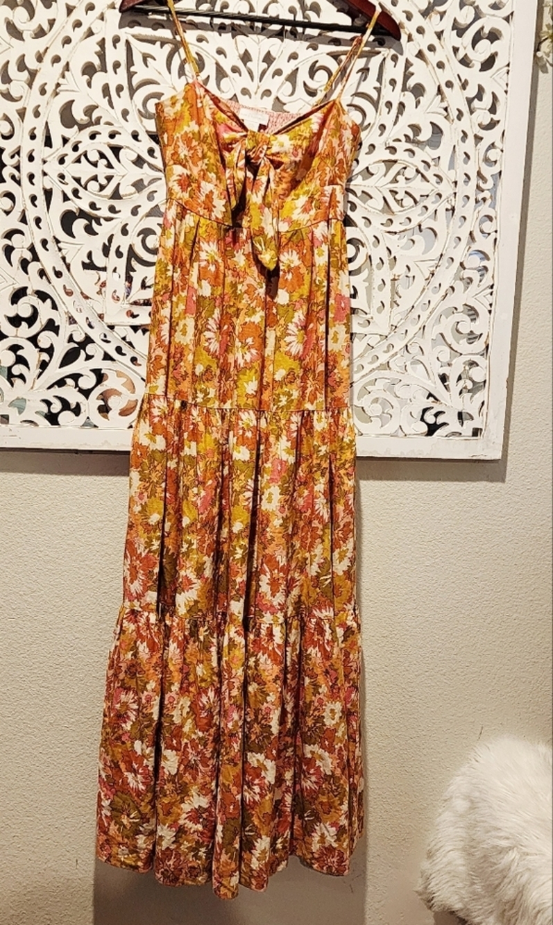 HOUSE OF HARLOW 196 P0 BOHEMIAN TIERED MAXI DRESS SMOKED BACK WOMENS SIZE XS - Picture 5 of 11